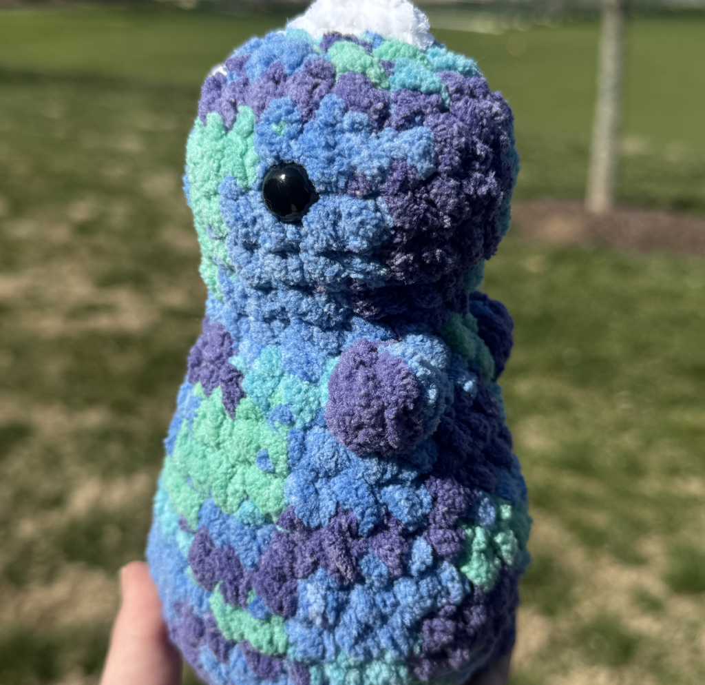 Blue crochet dinosaur