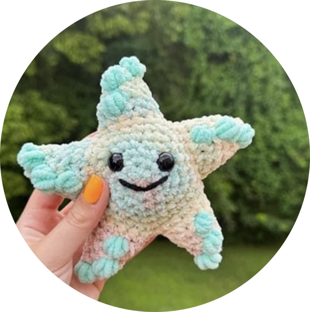 Crochet blue and pink starfish